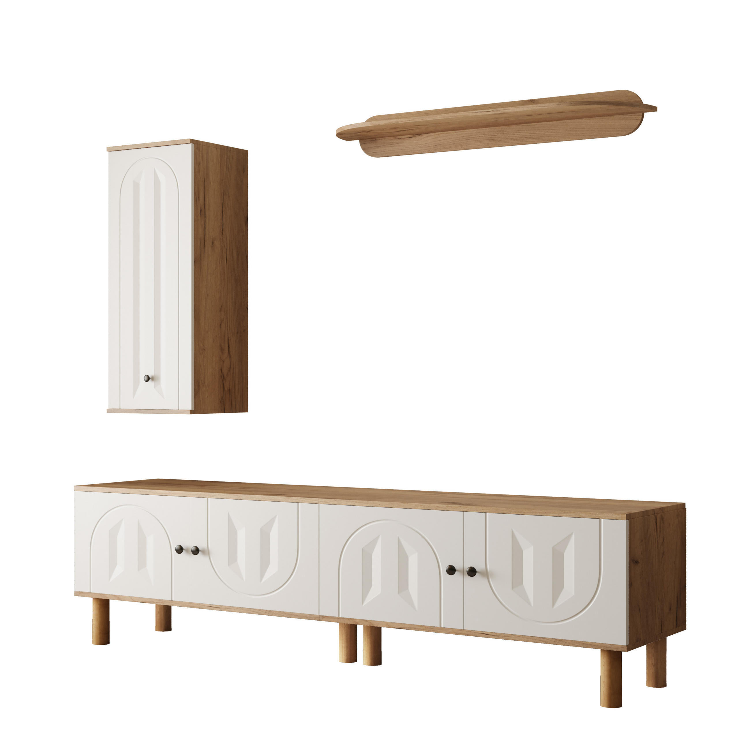 WOHNWAND DE-40122 3-teilig mit geschnitzten Türpaneelen Weiß - Weiß, Holzwerkstoff (170/47/40cm) - ComfortXL
