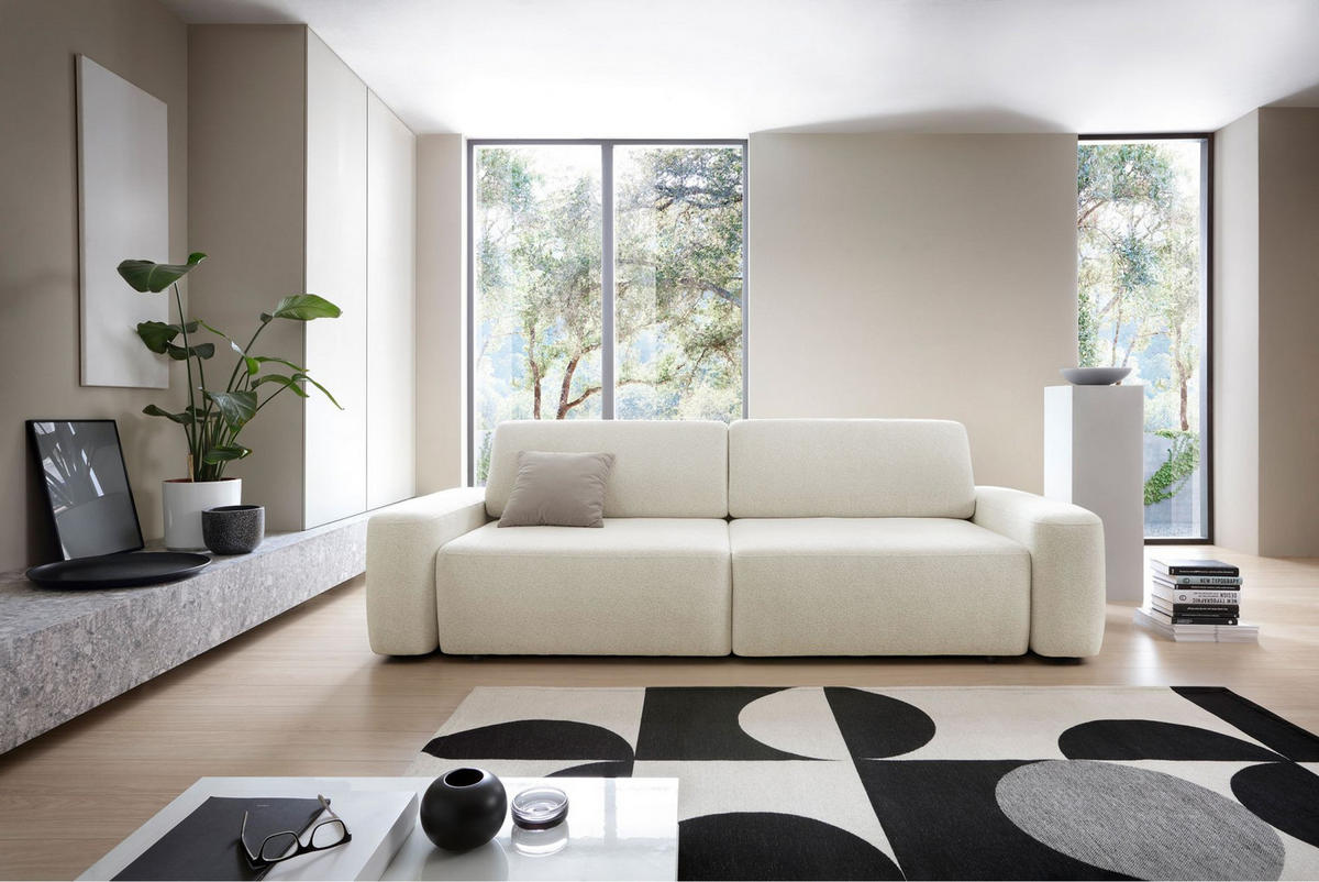 3-SITZER SOFA Baleo Creme Chenille-Bezug - Creme/Schwarz, Kunststoff/Textil (257/82/105cm) - Selsey
