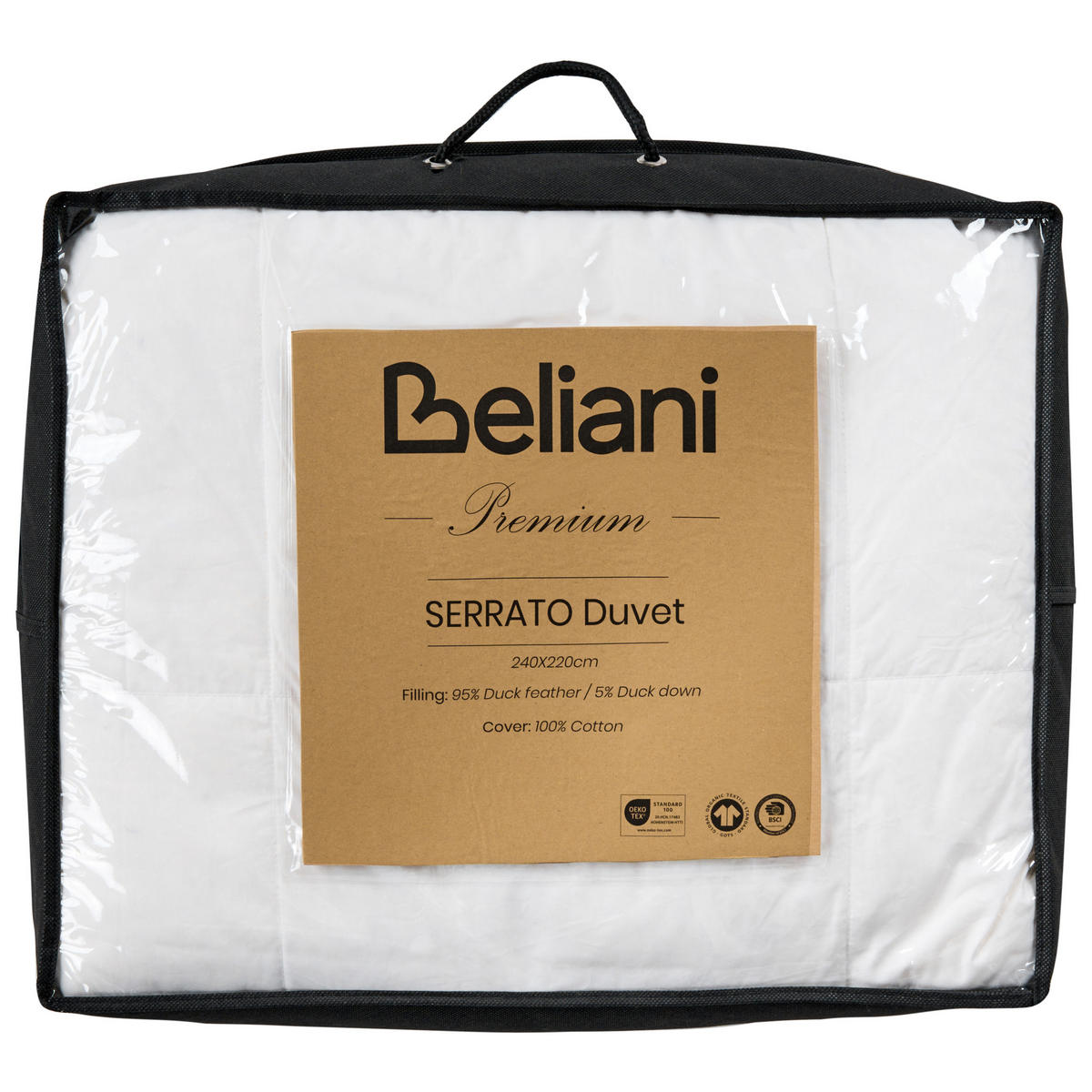 PŘIKRÝVKA Dvouvrstvá Kachní peří a Prachové peří 4sezónní 220/240 cm Serrato - bílá, textil (220/240cm) - Beliani