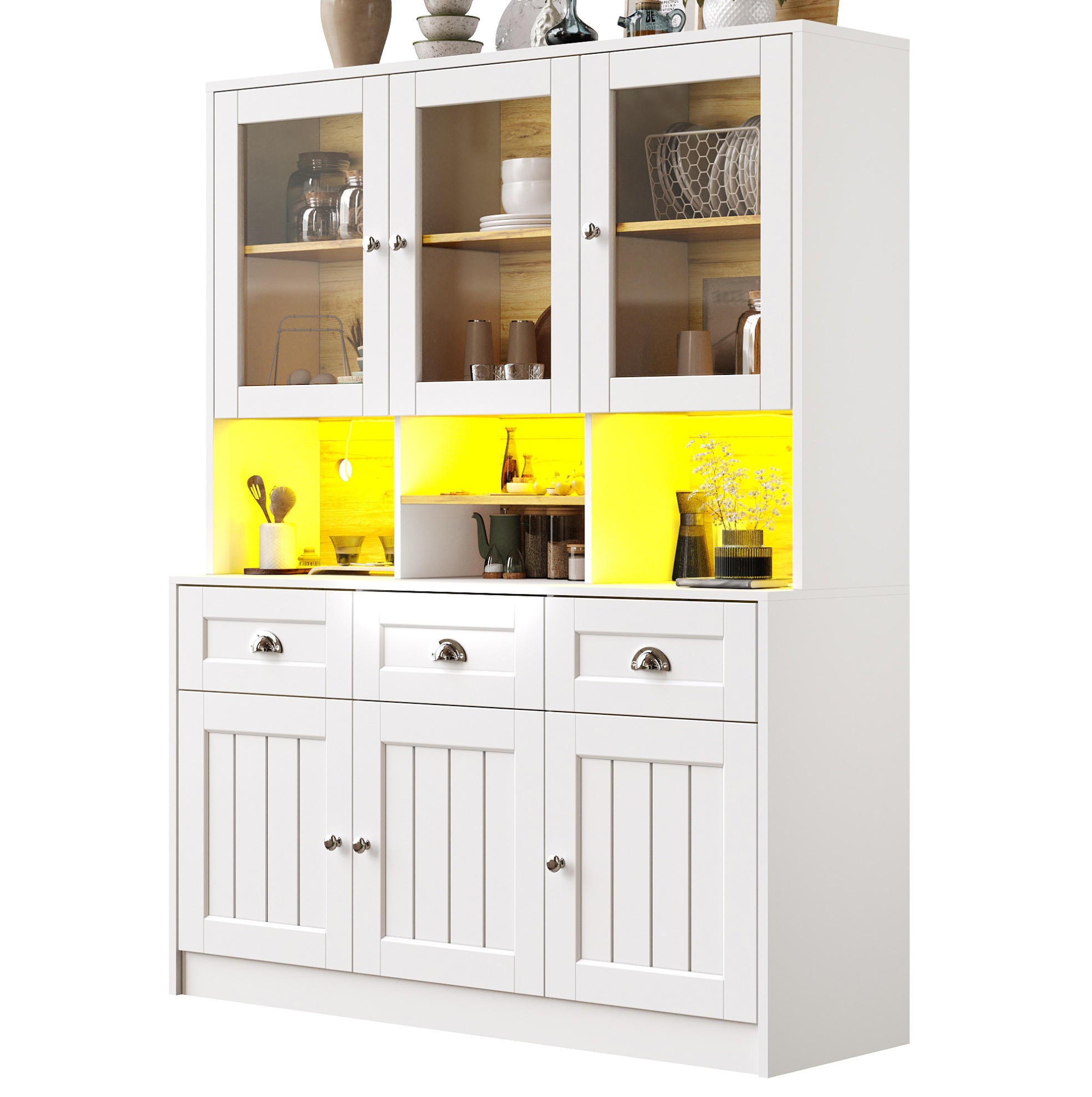 BUFFET 140/175/40 cm Weiß aus MDF mit LED-Beleuchtung - Weiß, Holzwerkstoff (40/175/140cm) - OKMYHOME