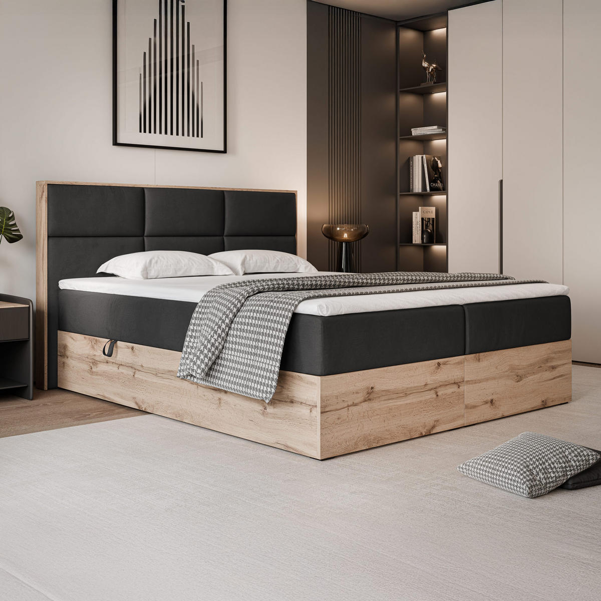 BOXBETT LAVIO 140/200 cm, in Schwarz, mit Matratze und Topper - Schwarz, Holzwerkstoff/Textil (140/200cm) - Idohome