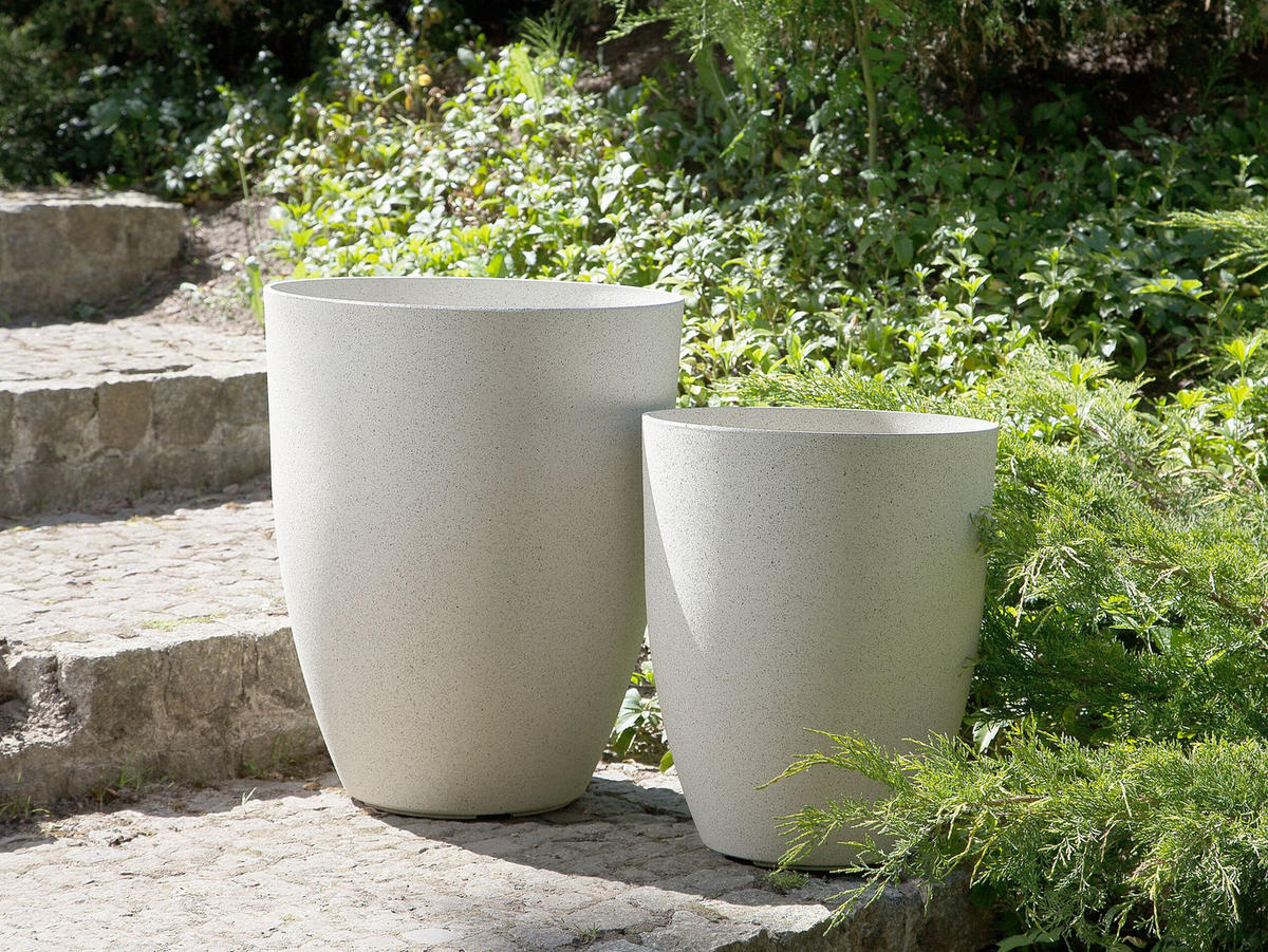 BLUMENTOPF 2er-Set cremeweiß rund 43/43/52 cm Croton - Weiß, Stein (52cm) - Beliani