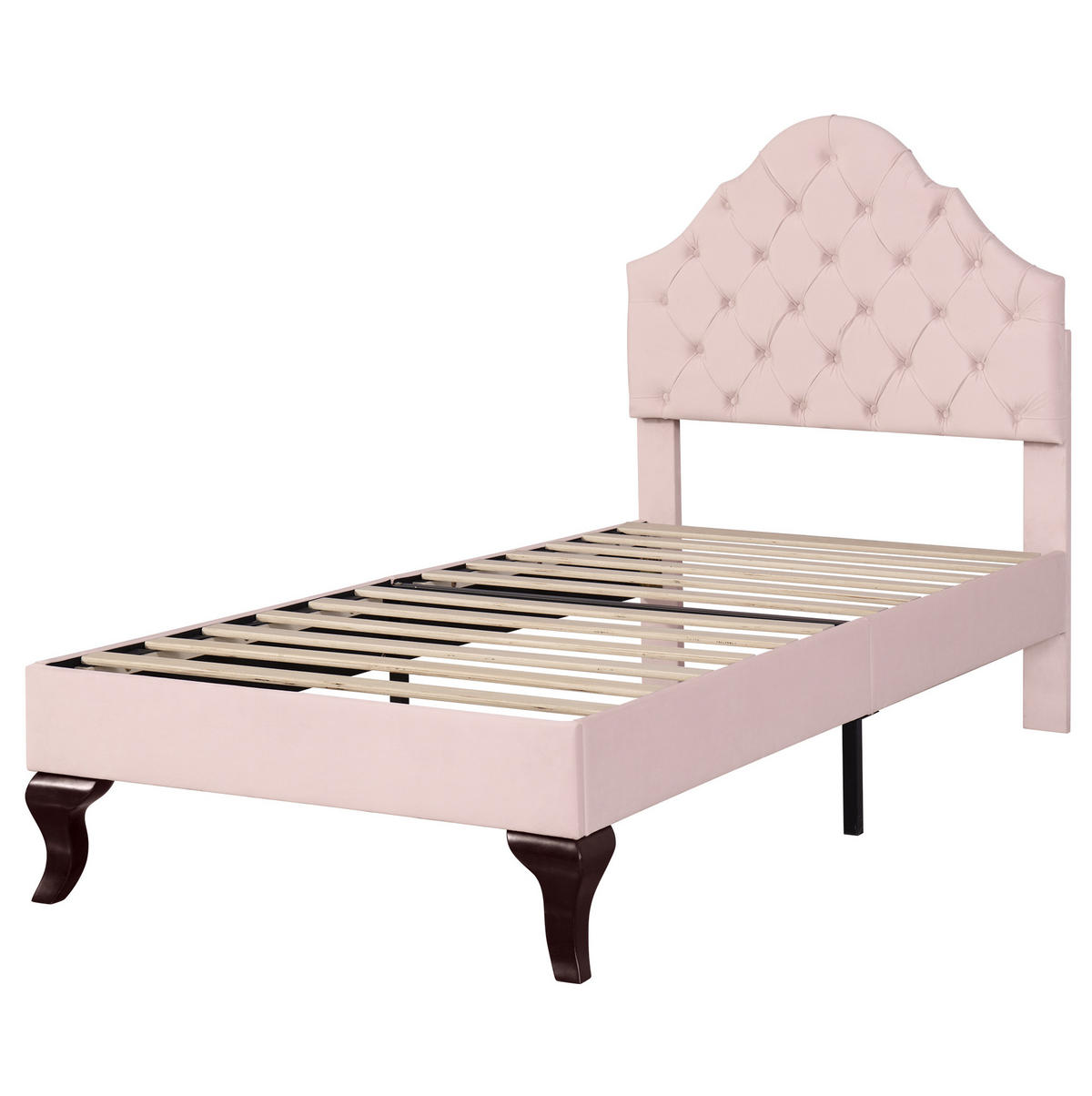 POLSTERBETT 90/200 cm mit Lattenrost und höhenverstellbarem Kopfteil aus Samt, klassische Knopfheftung, Rosa - Rosa, Textil (90/200cm) - Redom