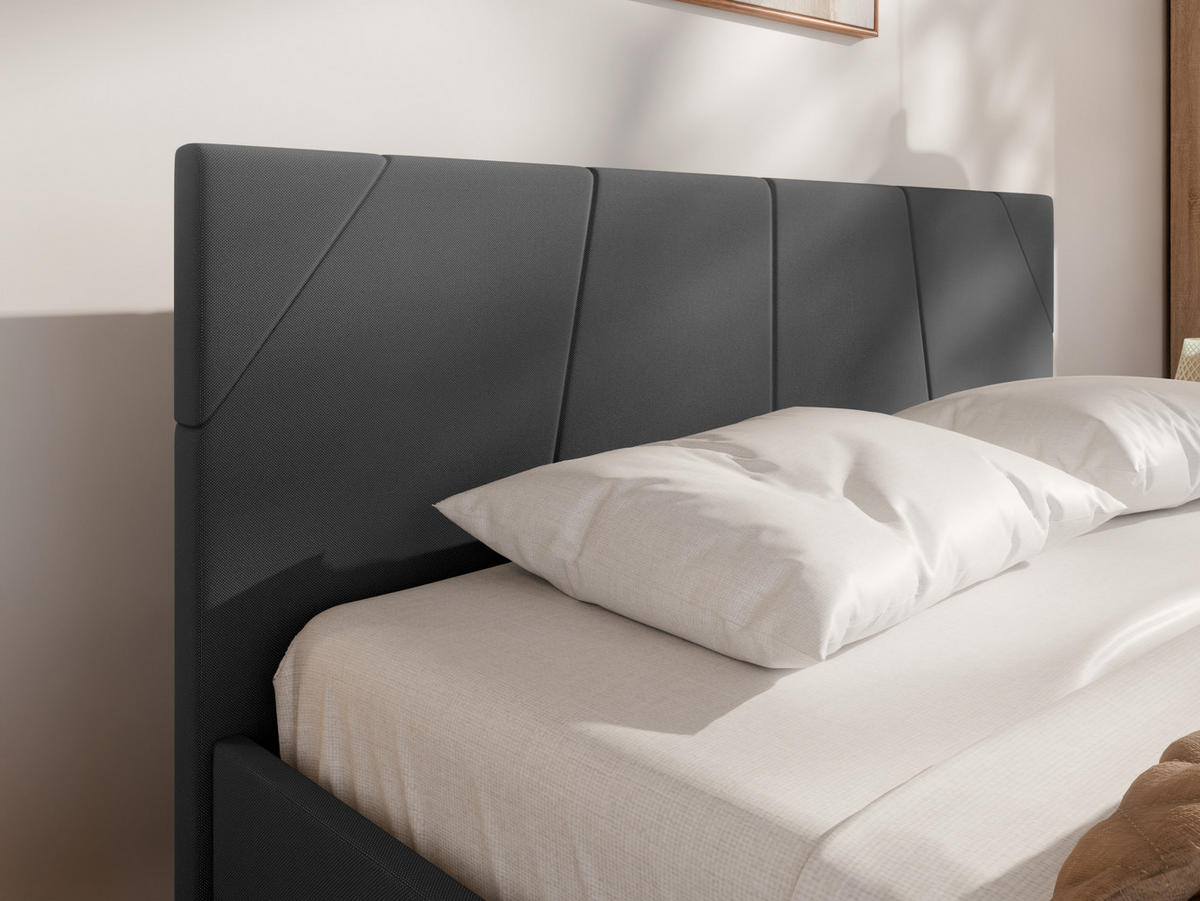 POLSTERBETT ALMORE 140x200cm Elegantes Polsterbett für modernen Wohnstil , Federkernmatratze ELDAR (18cm), dunkelgrau - Graphitfarben, Holz (140/200cm) - Panda Möbel