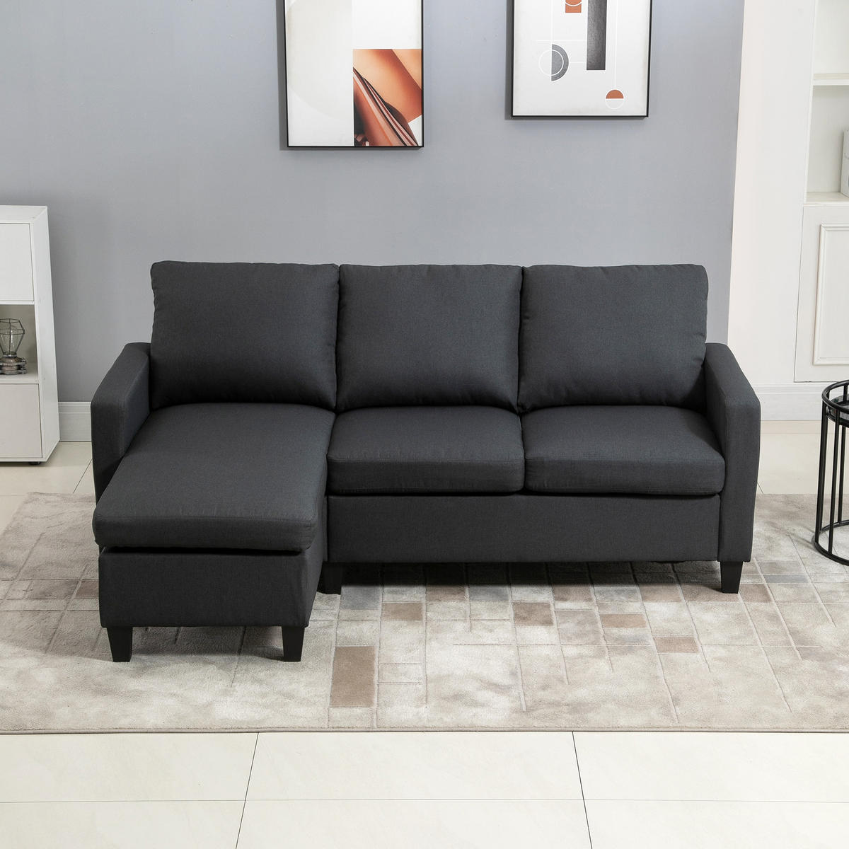 ECKSOFA L-Form Couchgarnitur mit wendbarer Chaiselongue Leinen - Dunkelgrau/Schwarz, Kunststoff/Textil (139/197cm) - HOMCOM