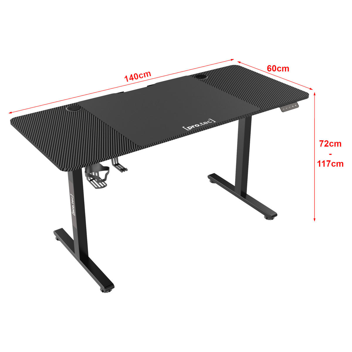 COMPUTERTISCH Stryn - Schwarz, Metall (60/140/117cm) - pro.tec