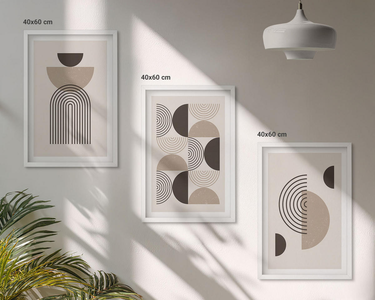 BILDER SET 3er Set - 40x60 cm Weißer Rahmen - Abstrakte Minimalismusmuster - Weiß, Kunststoff (40/60cm) - TULUP