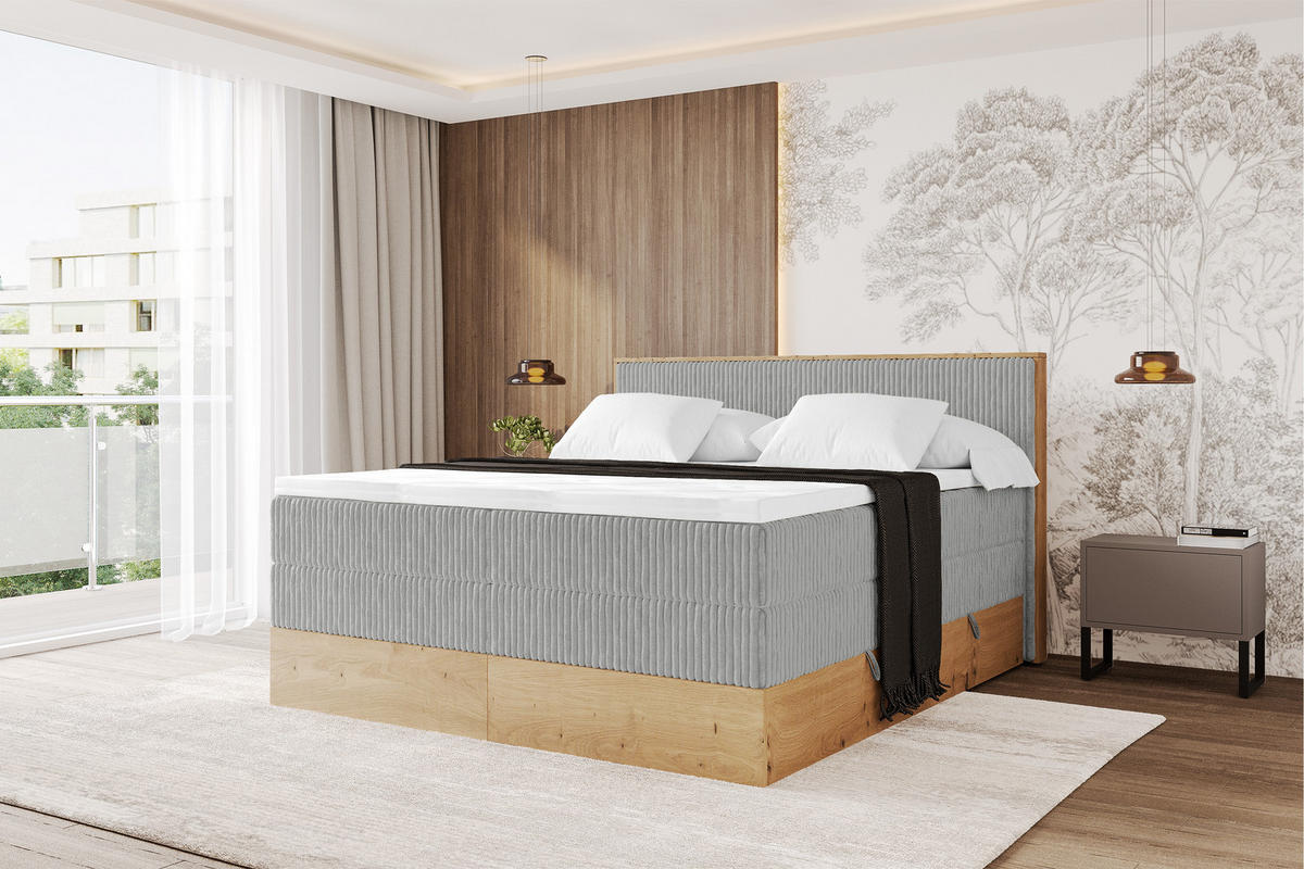 BOXSPRINGBETT LOLLI9 -KING 180x200 - H3/H4 Grau - Grau, Holzwerkstoff (180/200cm) - ALTDECOR
