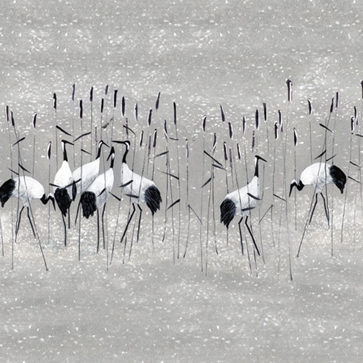 FOTOTAPETE Kraniche 371 x 280 cm - Grau, Papier (371/280cm) - Sanders & Sanders