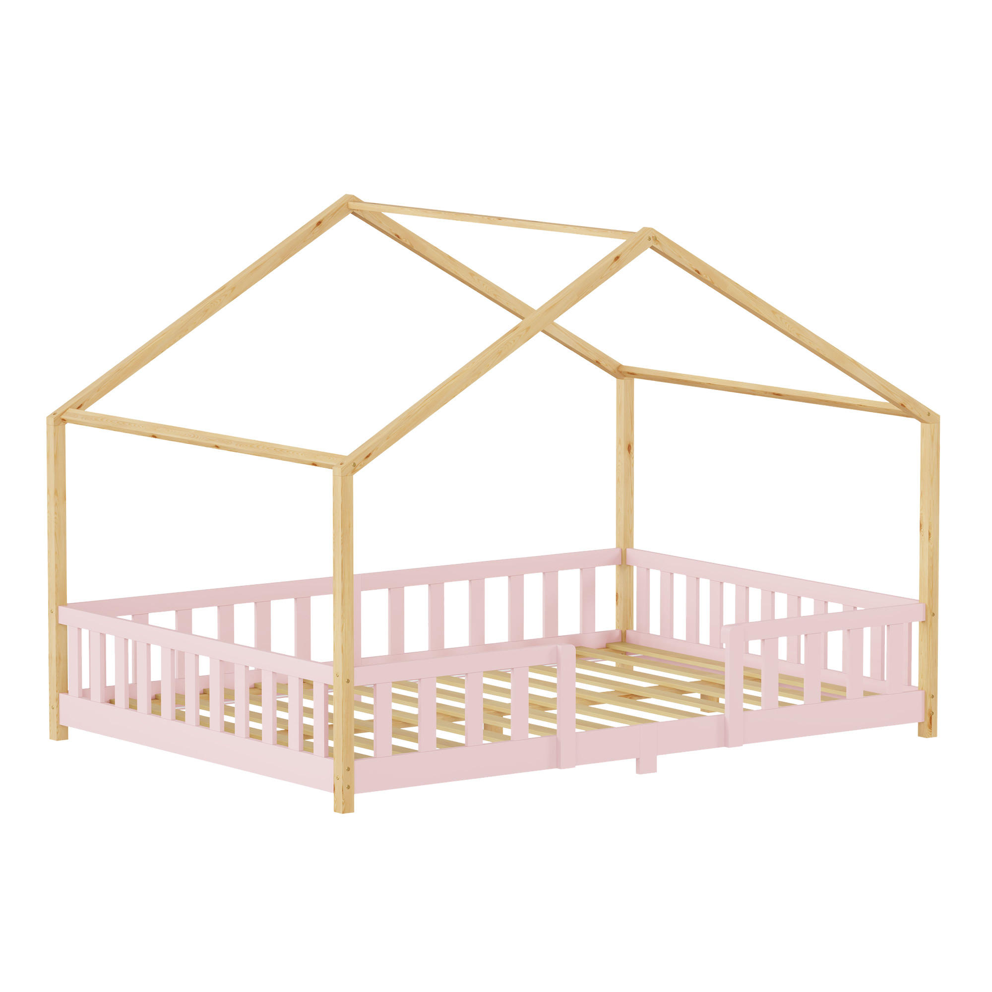 HAUSBETT Treviolo - Pink/Naturfarben, Holz (120/200cm) - [en.casa]