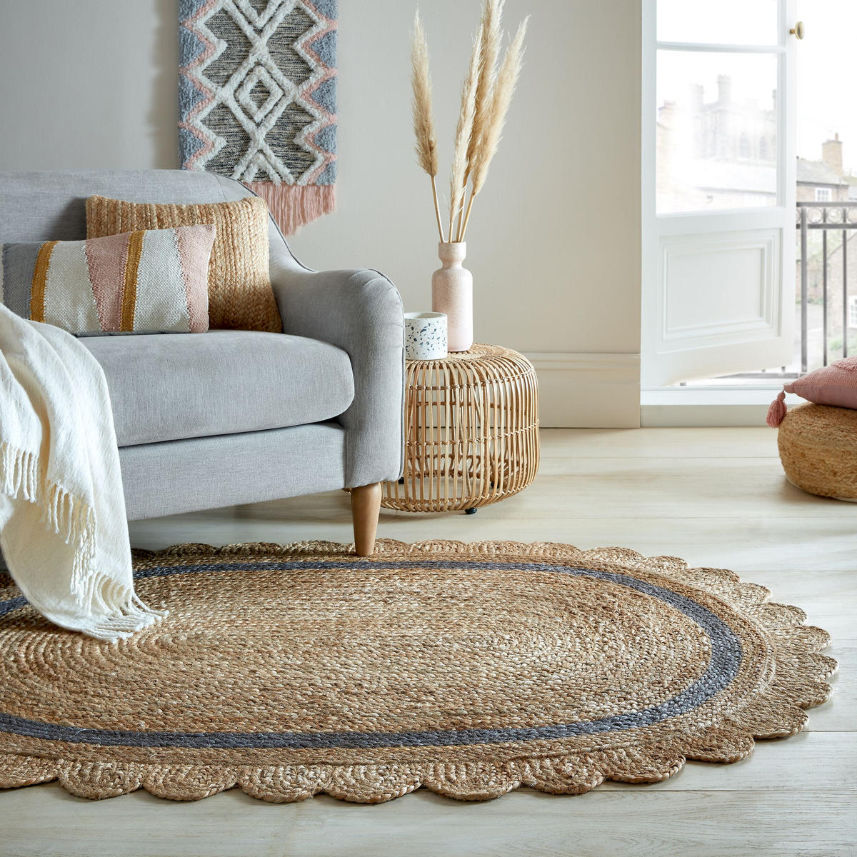 TEPPICH Jute Handarbeit-Design, naturfarben GRACE, Braun-Grau 120x170 cm - Braun, Naturmaterialien (120/170cm) - KADIMA DESIGN
