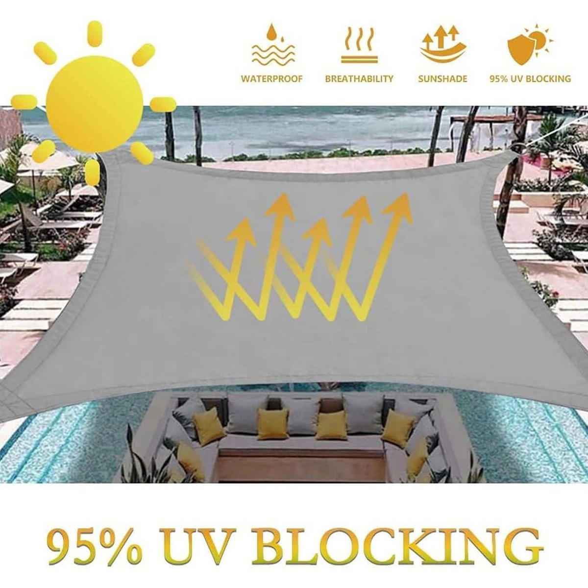 SONNENSEGEL Set 3 x 3 m Grau wasserdicht UV-Schutz - Grau, Textil (100/100cm)