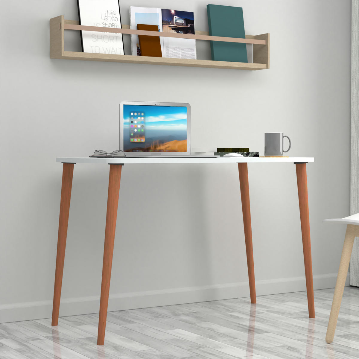 SCHREIBTISCH Kongsberg - Naturfarben/Weiß, Holz/Holzwerkstoff (60/105/70cm) - [en.casa]
