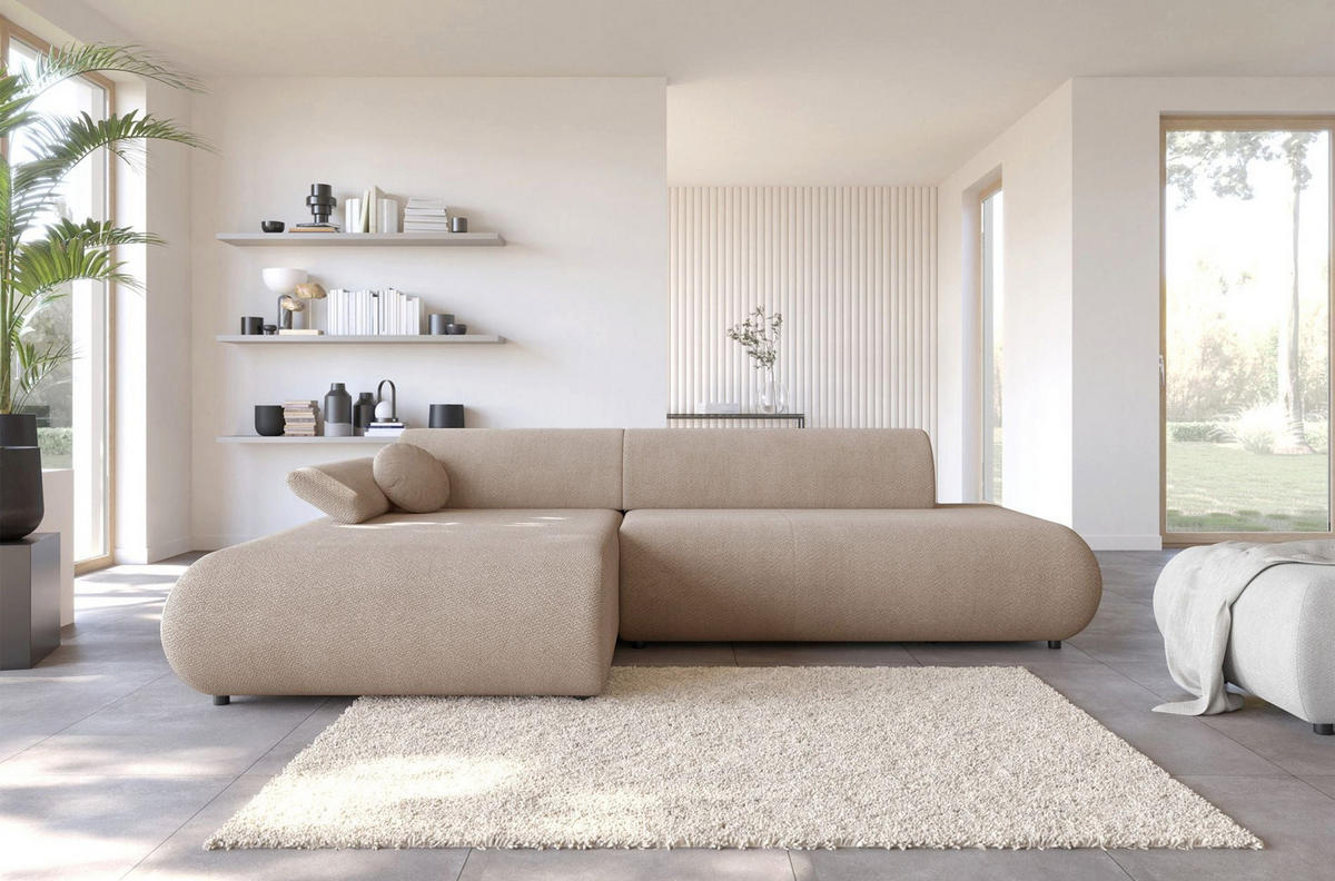 ECKSOFA Armone Beige Chenille - Beige/Schwarz, Kunststoff/Textil (286/173.5cm) - Selsey
