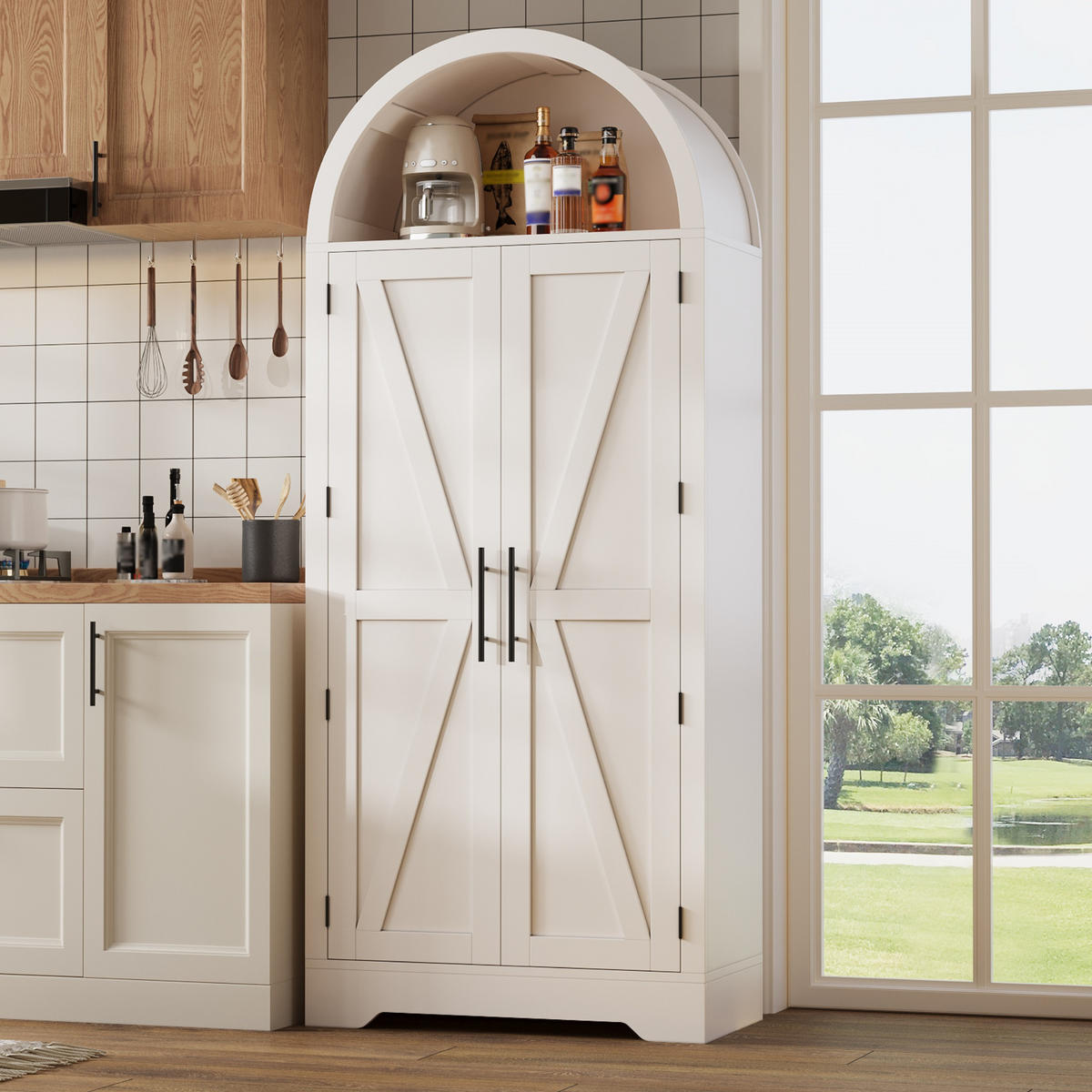 MEHRZWECKSCHRANK in Weiß mit Ablage und offenem Oberteil für Küche und Wohnzimmer, B70/T35/H170 cm - Weiß, Holzwerkstoff (70/170/35cm) - STILVORA