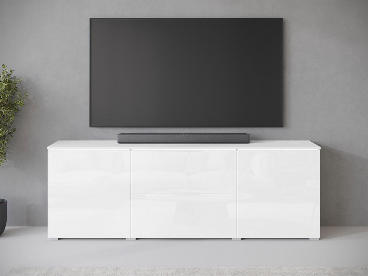TV-LOWBOARD Vera 180 mit weißer LED Beleuchtung - Weiß Hochglanz/Silberfarben, Holzwerkstoff/Kunststoff (180/62/35cm) - MIRJAN24