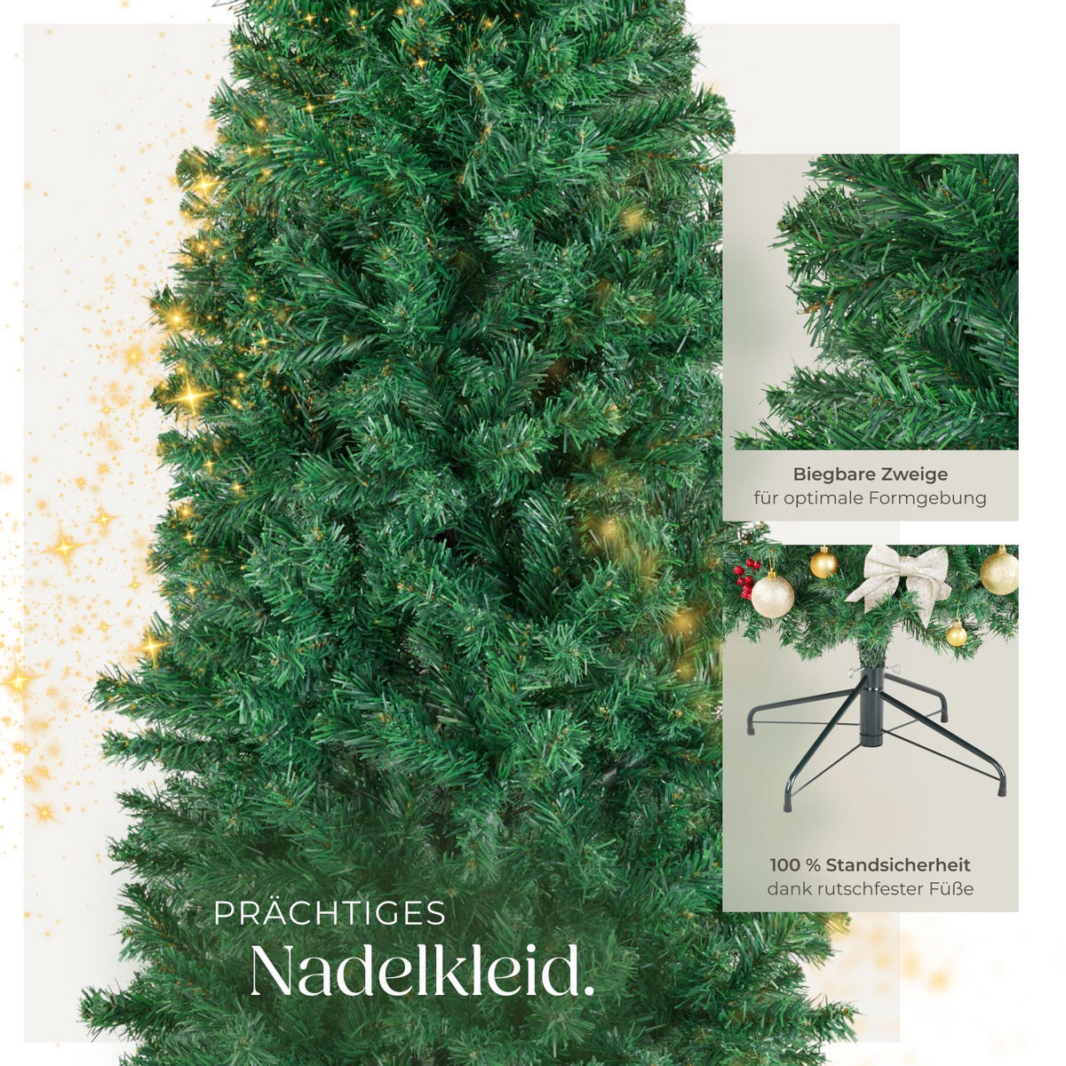SET WEIHNACHTSBAUM MIT LICHTERKETTE , pulverbeschichteter Metallständer mit Kunststoffkappen, grün - Grün, Kunststoff (180cm) - tectake