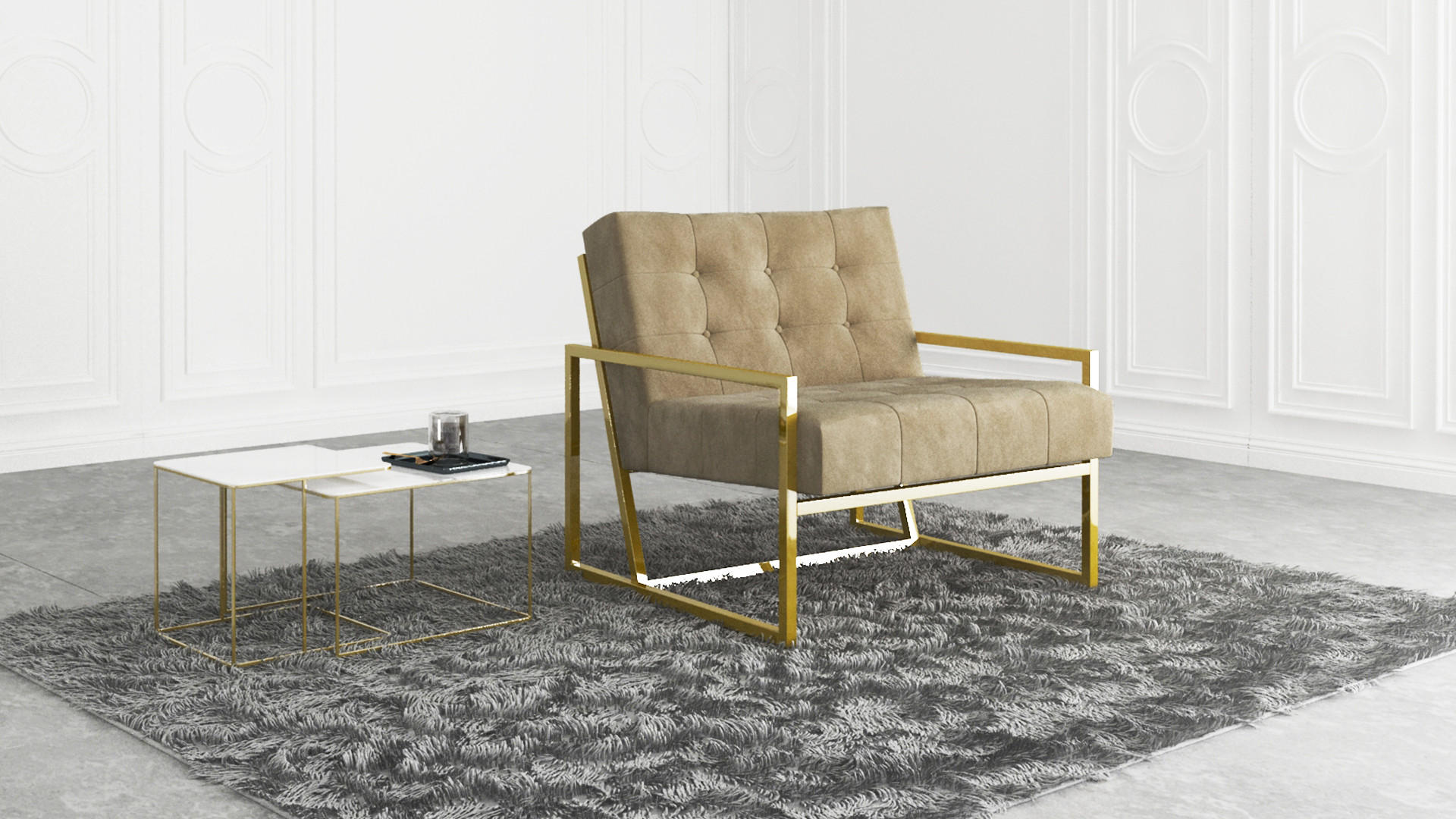 LOUNGESESSEL Duban Beige Samtstoff - Beige/Goldfarben, Holz/Textil (84/81/89cm) - S-Style Möbel