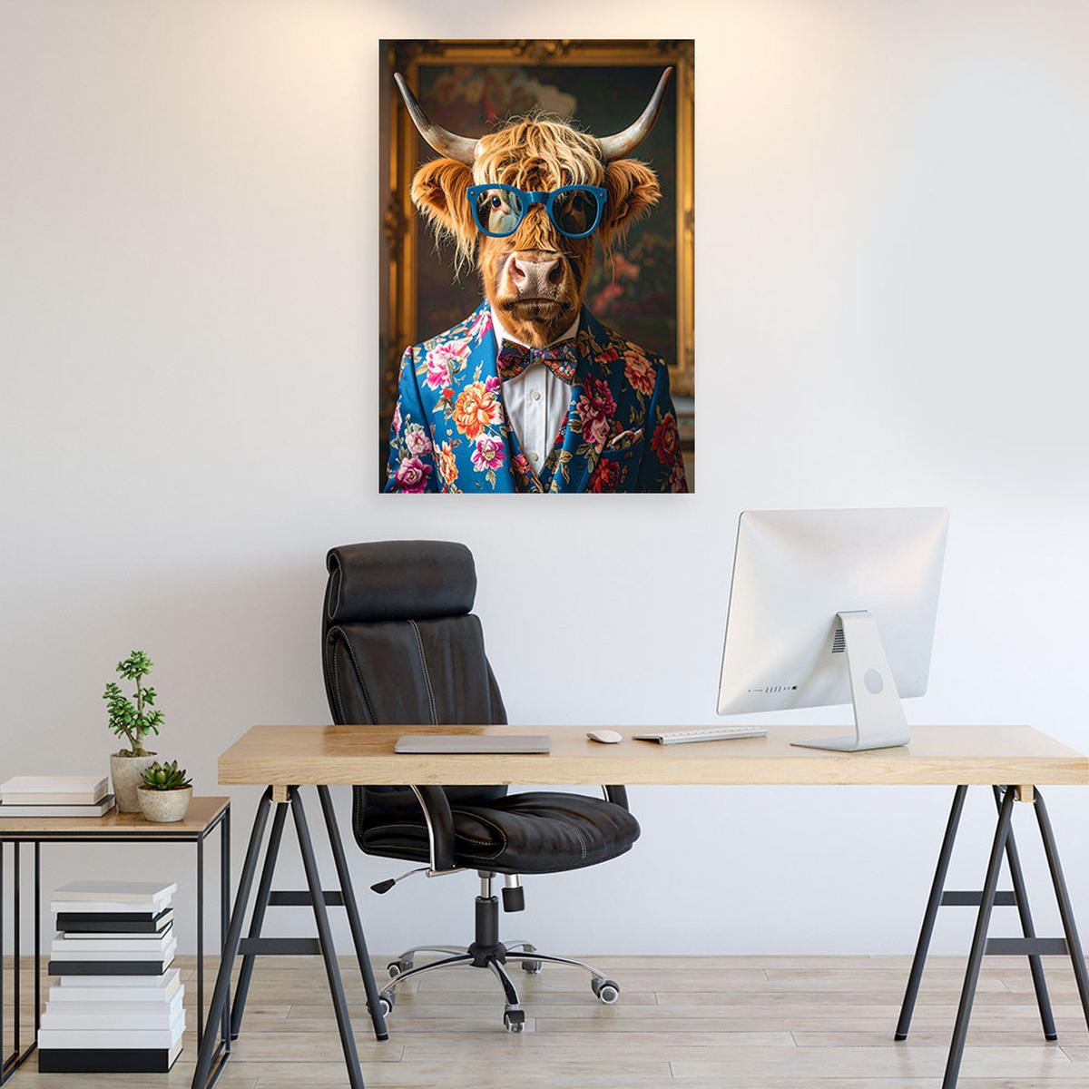 WANDBILD, Schottische Kuh in einem bunten Anzug Glamour - Multicolor, Textil (30/45cm) - Feeby