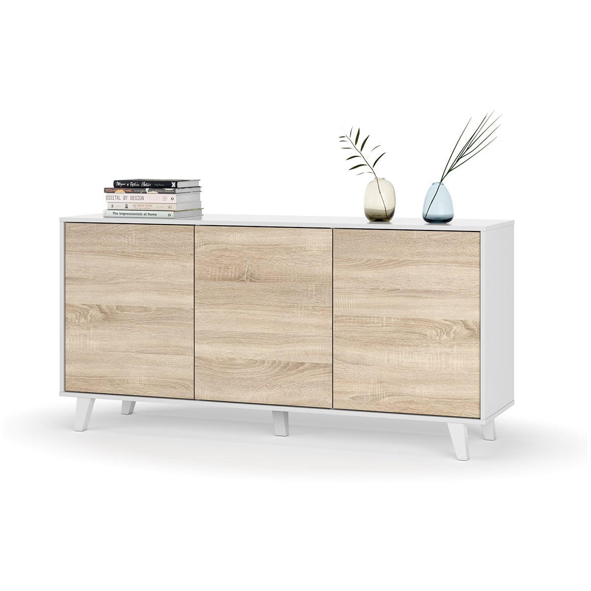 BUFFETSCHRANK mit 3 Türen - L154 cm - Zaiken Plus - Weiß, Holzwerkstoff (41/75/154cm) - Calicosy