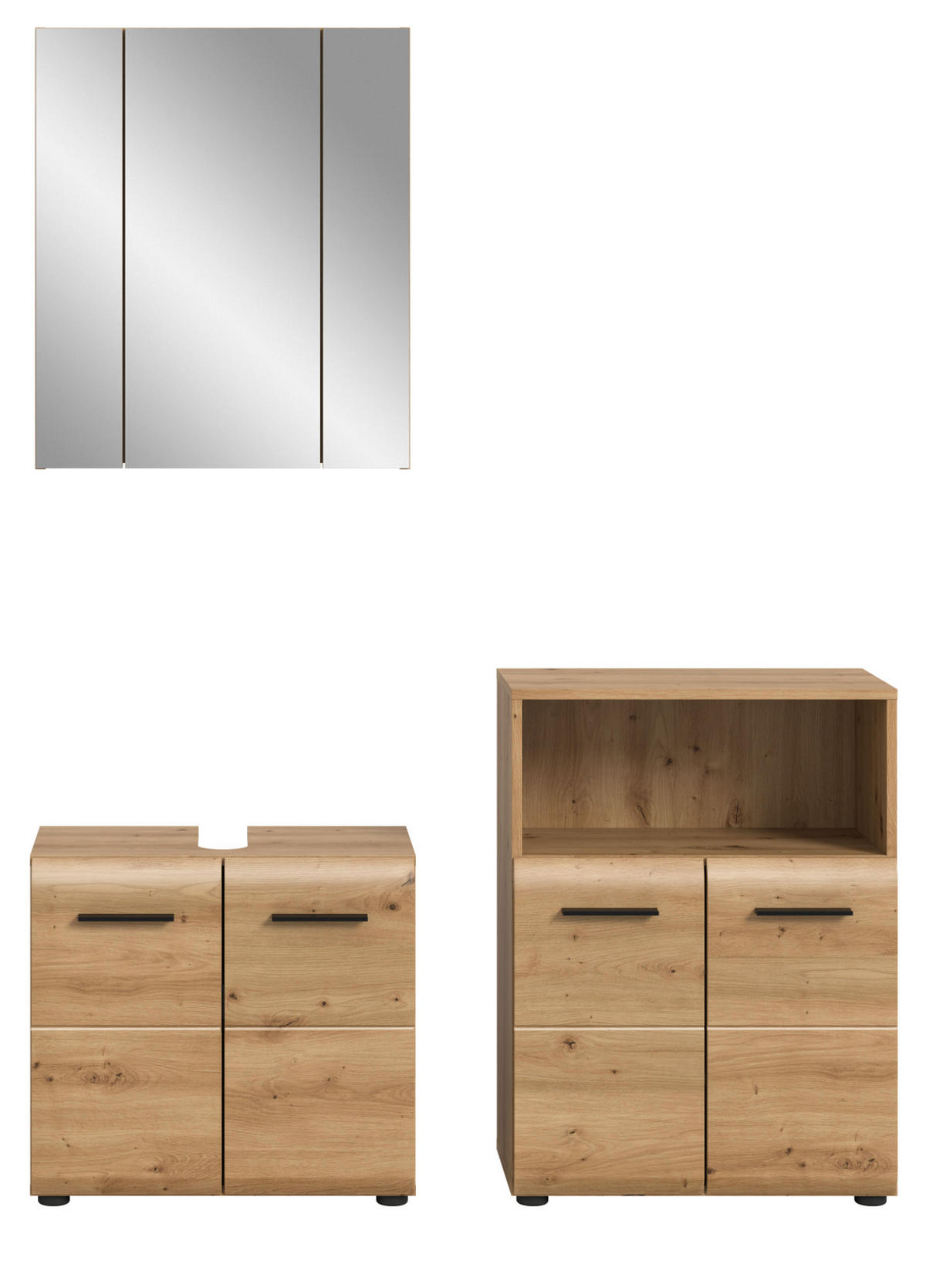 BADMÖBEL-SET 3-teilig Artisan Eiche, Badkombination 135 cm, viel Stauraum, Cover - Schwarz/Eiche Artisan, Glas/Holzwerkstoff (135/185/185cm) - Inn.Furn