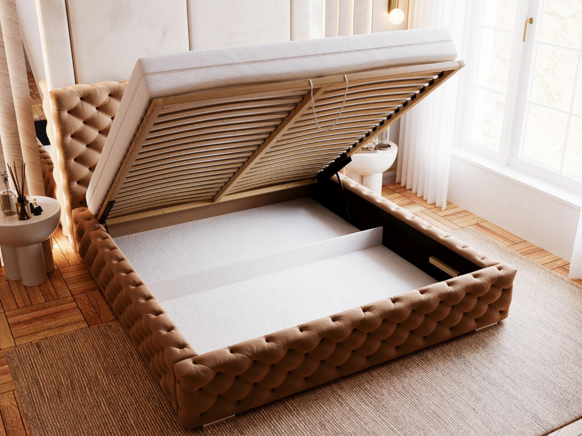 POLSTERBETT Astra 180x200 Braun - Naturfarben/Braun, Holz/Kunststoff (180/200cm) - Graingold