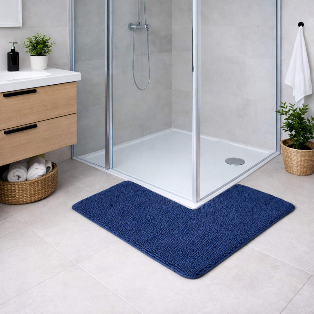 Thumbnail - WohnDirect Eckbadematte, Dunkelblau, Textil, 100x100 cm, Oeko-Tex® Standard 100, Badtextilien, Badematten