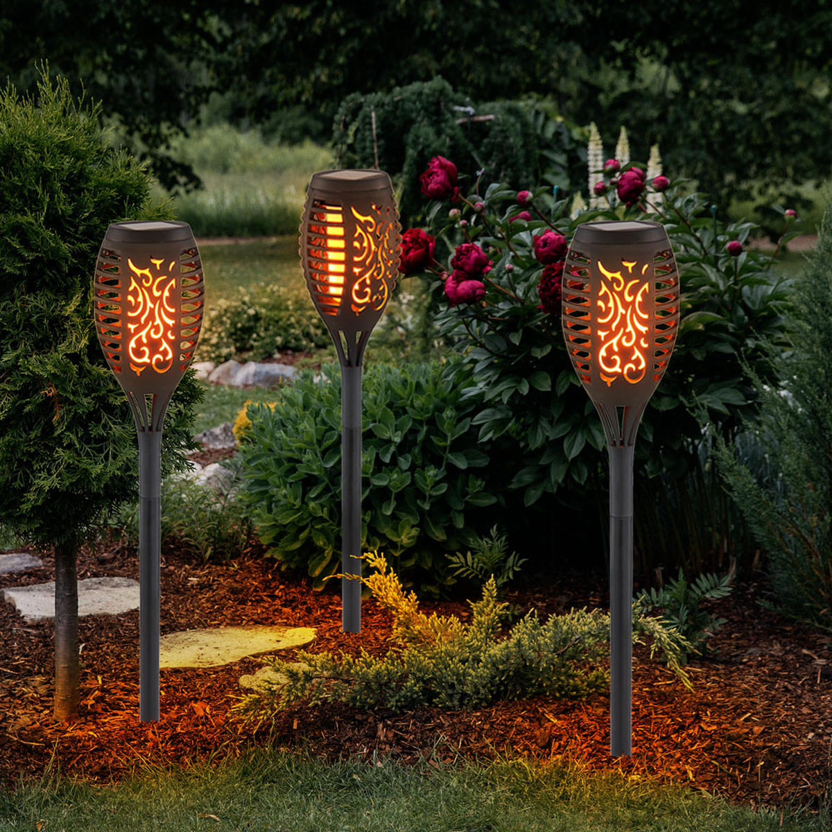 LED AUSSENLEUCHTE Solar Steckleuchte Schwarz 6er Set - Schwarz, Kunststoff (7.5/7.5/49.5cm) - Globo Lighting
