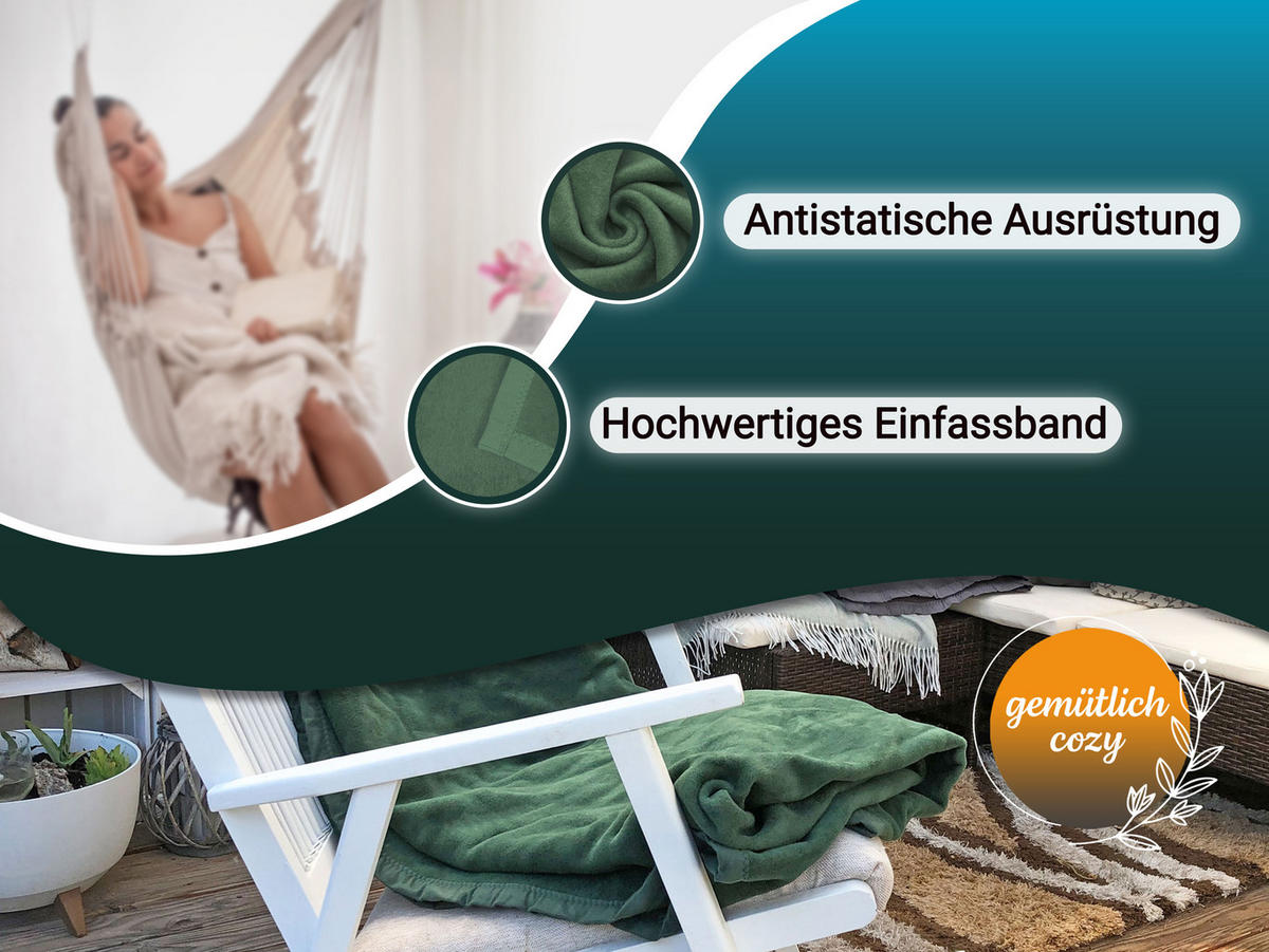 KUSCHELDECKE, 150x200 cm, 60% Baumwolle, 40% Polyacryl, Grün - Dunkelgrün, Naturmaterialien (150/200cm) - Zollner