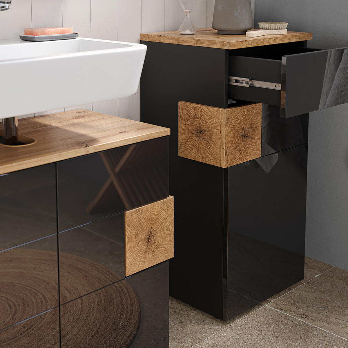 MIDISCHRANK Eden Anthrazit 40 x 84 cm - Anthrazit/Eiche Artisan, Holzwerkstoff (40/84/37cm) - Vicco