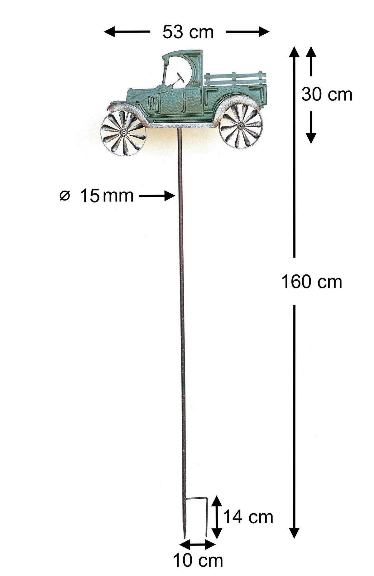 GARTENSTECKER Metall Grün Oldtimer Auto XL 160 cm - Braun, Metall (53/160/6cm) - DanDiBo