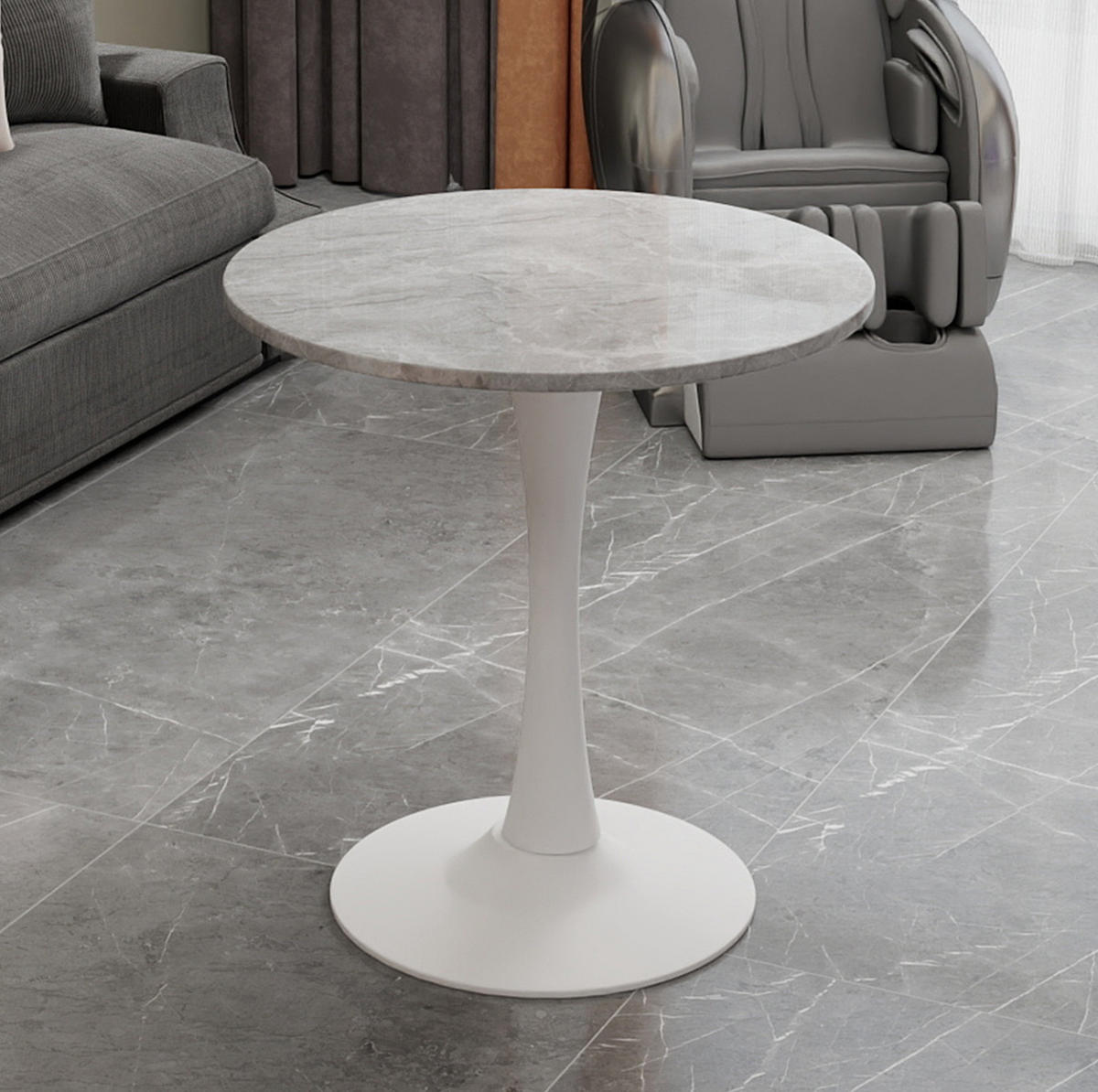 COUCHTISCH 70/70/72 cm in Grau/Weiß aus Kunstmarmor im modernen Design - Grau, Stein (70/70/72cm) - OKMYHOME