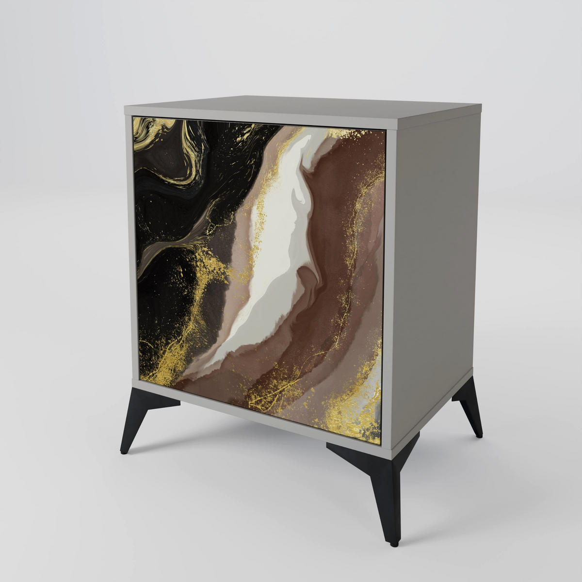 SIDEBOARD GOLD DUST, Grau, 57,5x42x67,5 cm, Schwarze Metall-Rahmenfüße - Multicolor/Schwarz, Holzwerkstoff/Metall (57.5/67.5/42cm) - SpaceRebels