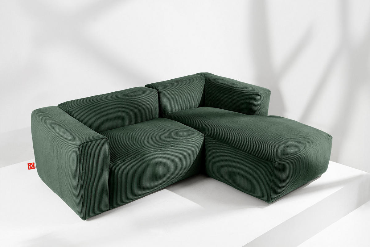 ECKMODULSOFA-RECHTS BUFFO 3/4 Sitzer mit extrem weicher Sitzfläche, Kordstoff, dunkelgrün - Dunkelgrün, Textil (237/180cm) - KONSIMO®