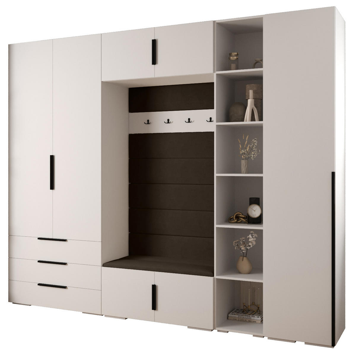 GARDEROBEN-SET 236,7/290/47 - Schwarz/Weiß, Holz/Kunststoff (290/236.7/47cm) - Abiks Möbel