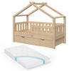 HAUSBETT Design Naturholz 70x140 cm mit Schublade und Matratze - Naturfarben, Holz (70/140cm) - VitaliSpa