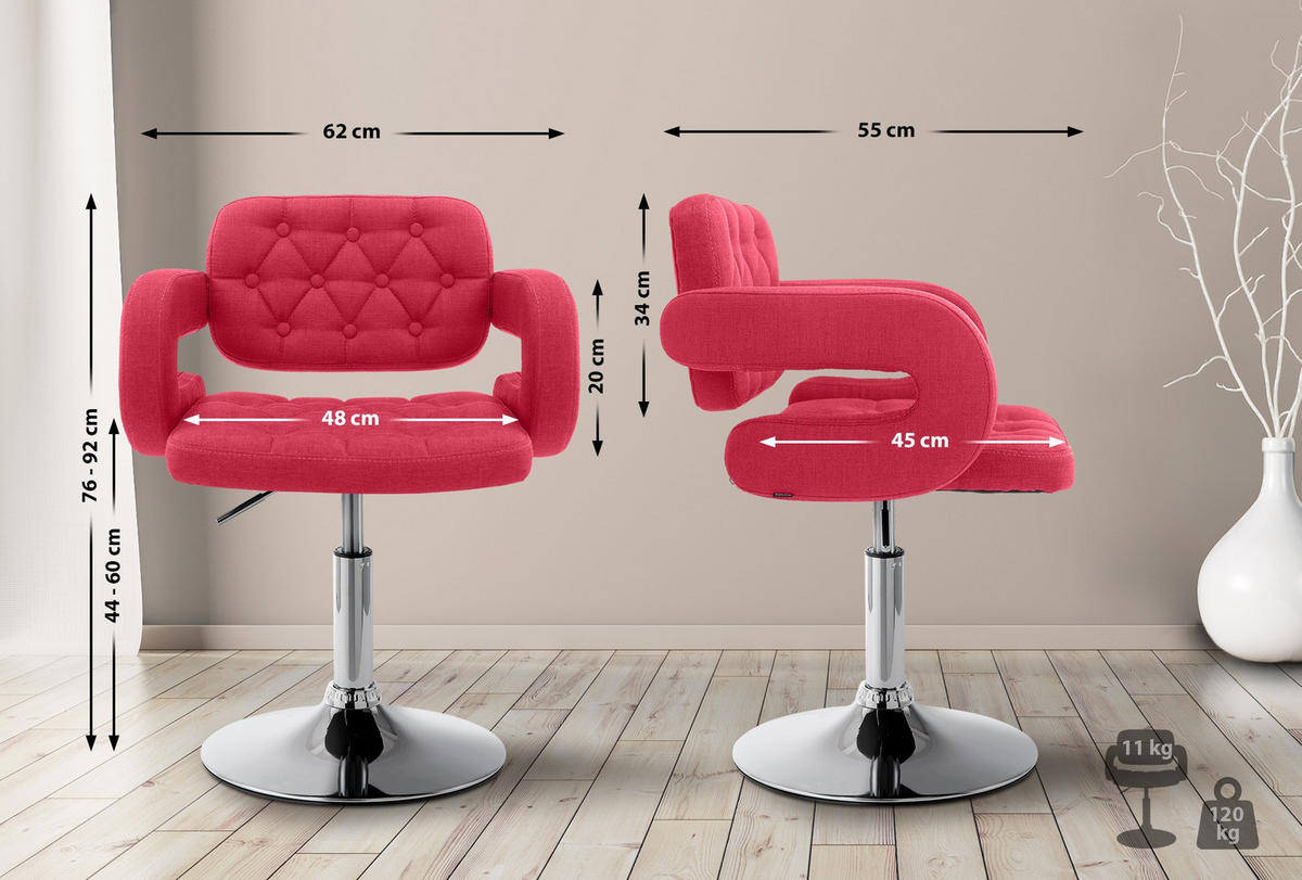 DREHSTUHL Stoff rot - Chromfarben/Rot, Textil/Metall (62/76/55cm) - CLP