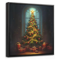 LEINWAND Bilder mit Rahmen - Weihnachtsbaum - Geschenk - Winter - 20x20 - Grün, Textil (20/20cm) - MuchoWow