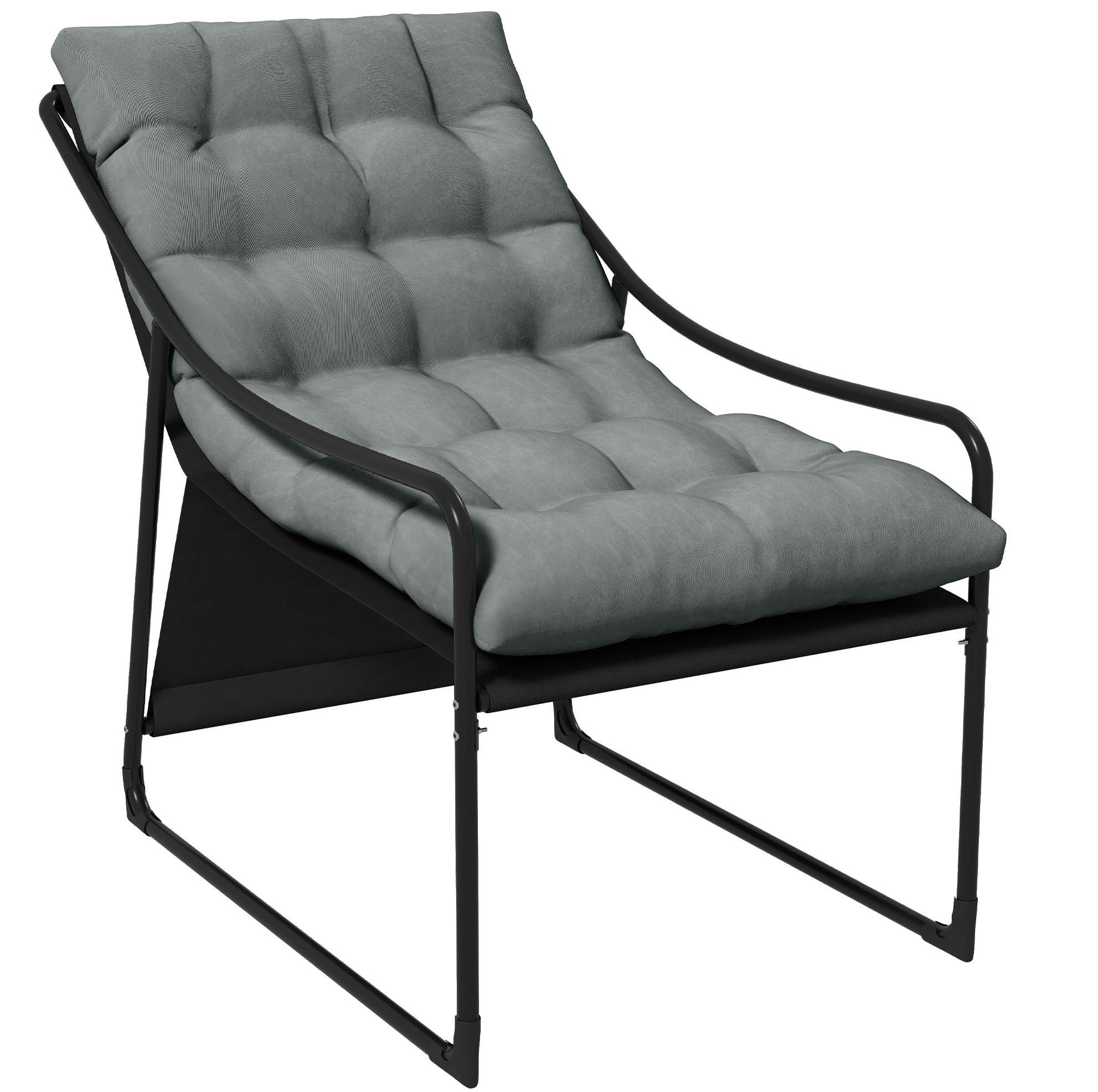 GARTENSESSEL 110/62/88 cm mit Armlehnen und 10 cm Sitzkissen, Stahl, Grau - Grau, Metall (62/88/110cm) - Redom