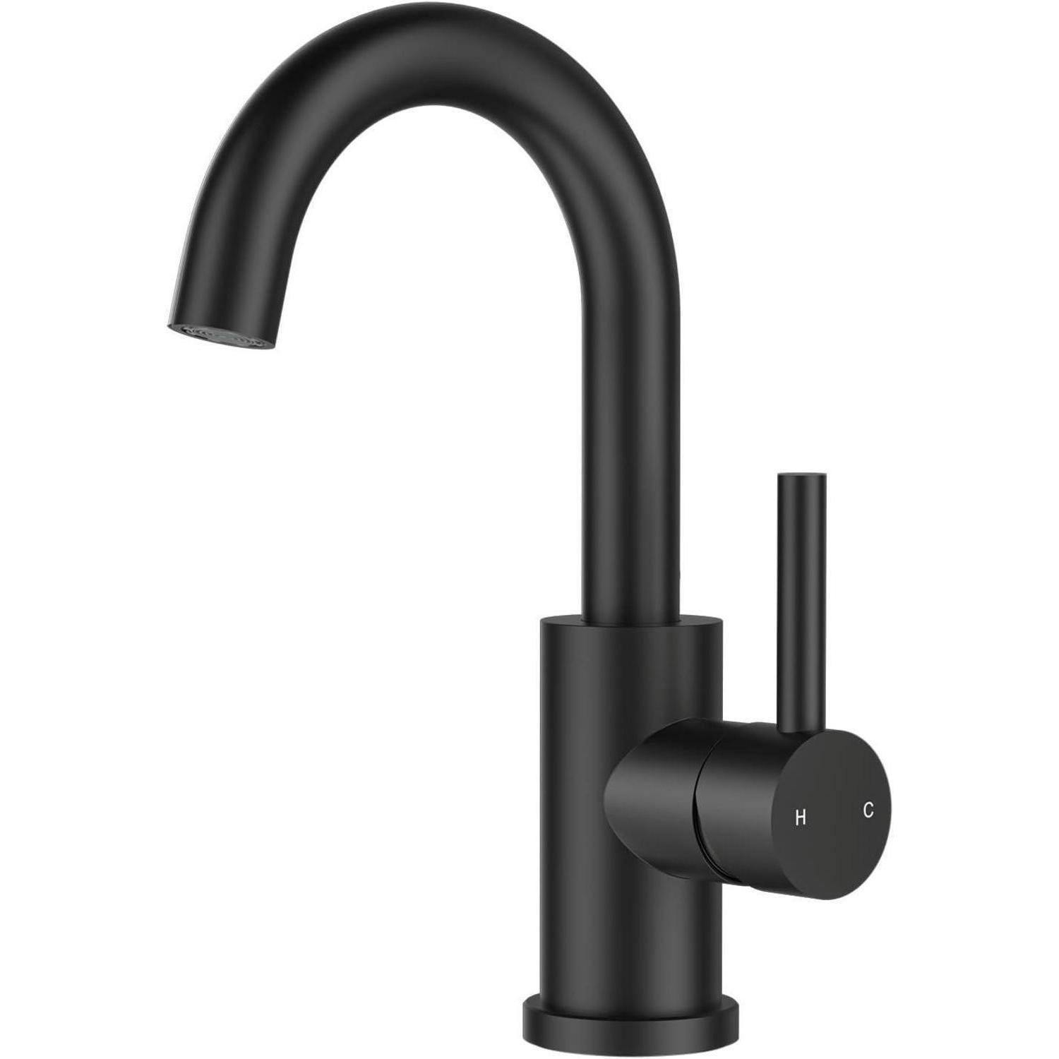 WASCHTISCHARMATUR Schwarz 360° drehbar mit Einhandgriff - Schwarz, Metall (6.9/12.7/25cm)