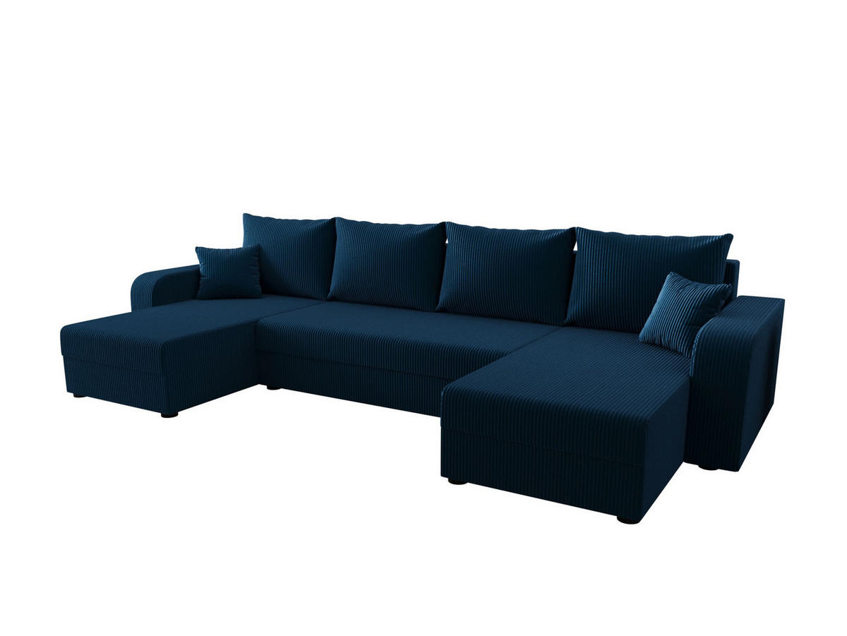 WOHNLANDSCHAFT HEWLET U BIS Zoom 13 mit Schlaffunktion - Dunkelblau, Textil (305/90/140cm) - Bedante