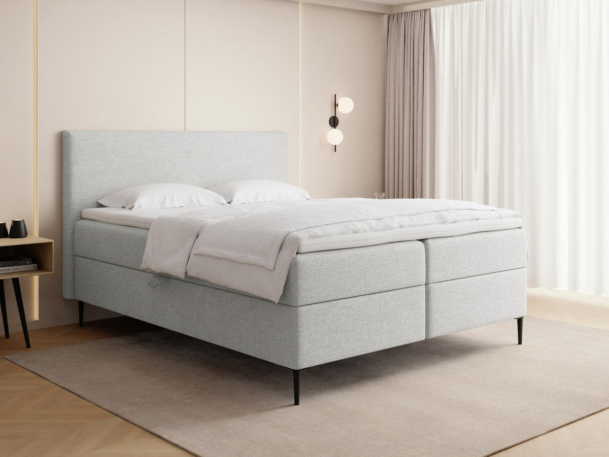 BOXBETT Alba Rise mit Bettkasten, Grau Chenille 180x200 cm – inkl. H4 Taschenfederkern Matratze & Foam Topper - Schwarz/Grau, Holz/Textil (180/200cm) - WFL GROUP