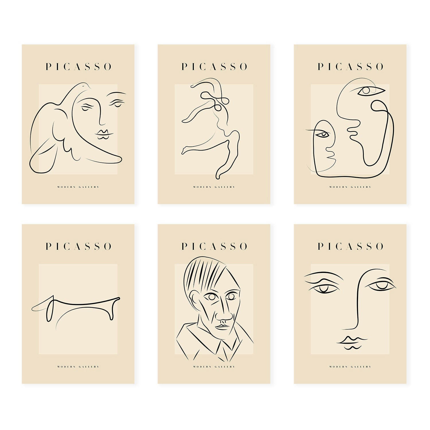 POSTER Set Mit 6 Illustrationen Von Pablo Picasso Starren A3 Rahmenlos - Klar, Papier (29/3cm) - Nacnic