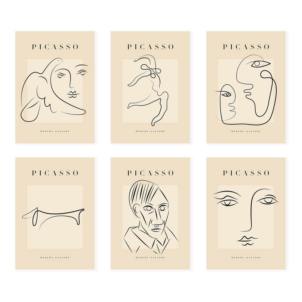 POSTER Set Mit 6 Illustrationen Von Pablo Picasso Starren A3 Rahmenlos - Klar, Papier (29/3cm) - Nacnic