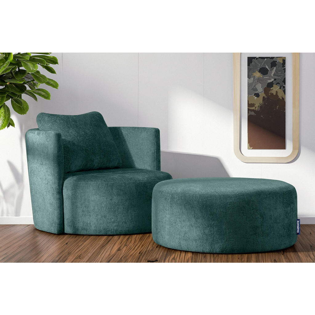 Thumbnail - Konsimo® Sitzhocker, Grün, Blau, Textil, Rund, 80x36x80 cm, Hergestellt in Europa, Wohnzimmer, Hocker, Poufs