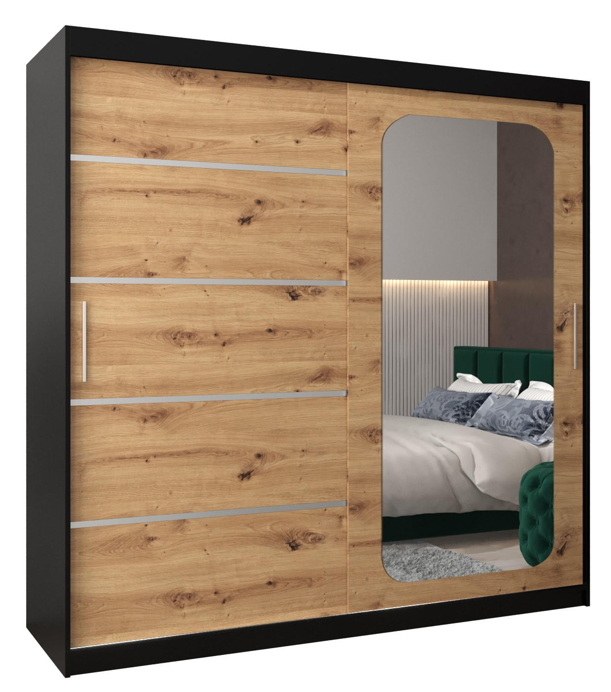 SCHWEBETÜRENSCHRANK 200/200/62 2-türig - Silberfarben/Schwarz, Holz/Kunststoff (200/200/62cm) - Abiks Möbel