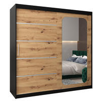 SCHWEBETÜRENSCHRANK 200/200/62 2-türig - Silberfarben/Schwarz, Holz/Kunststoff (200/200/62cm) - Abiks Möbel