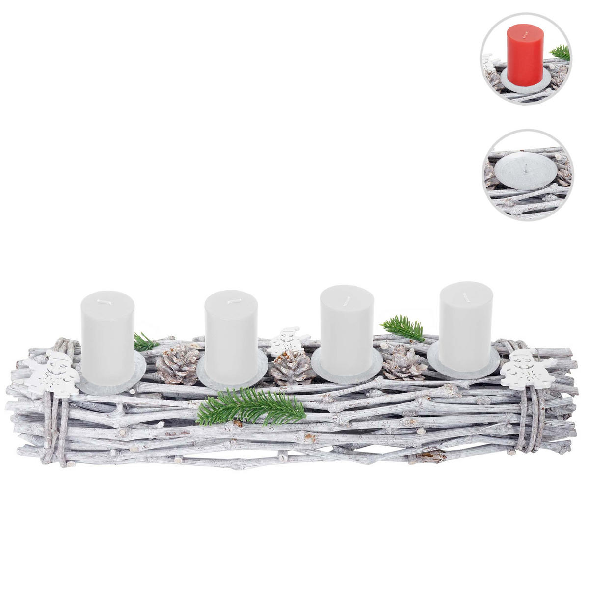 ADVENTSKRANZ LÄNGLICH HOLZ KERZEN WEIß Weiß - Weiß, Holz (9cm) - MCW