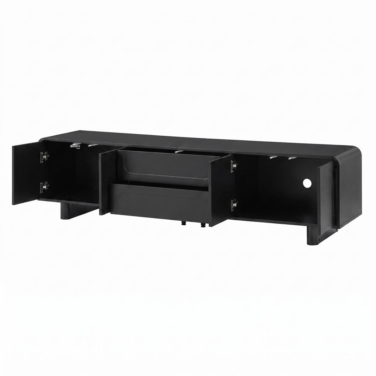 TV-LOWBOARD 180 cm aus MDF, Türen, Schubladen, Stauraum, abgerundet, Kabelmanagement, Schwarz - Schwarz, Holzwerkstoff (180/46/40cm)
