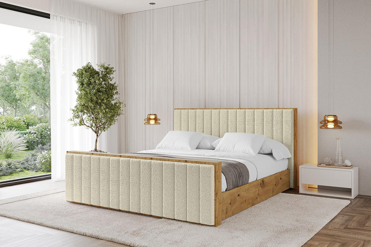 POLSTERBETT mit Bettkasten, Fußteil und Lattenrost, Boxbett ohne Matratze - ENZO4-Z 160x200 Beige - Taupe, Holzwerkstoff/Textil (160/200cm) - ALTDECOR